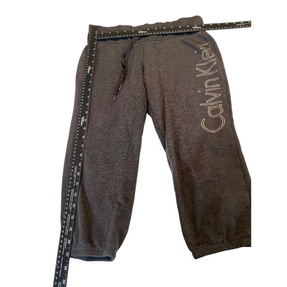 Womens Small Calvin Klein Gray Fleece Jogger Knee Length Sweats Logo - Picture 5 of 11